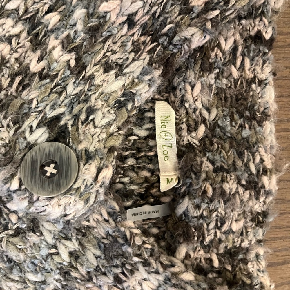 Nic + Zoe Chunky Knit Button Front Cardigan Gray Cream Size Medium - Picture 7 of 7